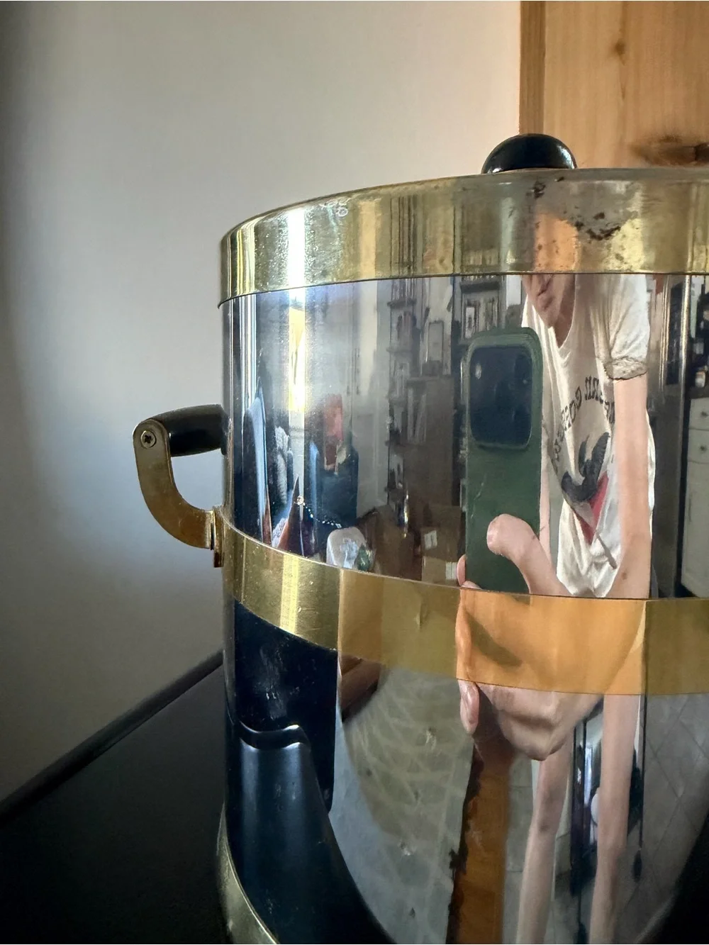 Midcentury Modern Vintage Chrome & Brass Ice Bucket
